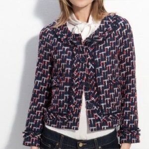 Kate Spade EUC Darby tweed cropped jacket in navy, red Size 10 MSRP: $ 528